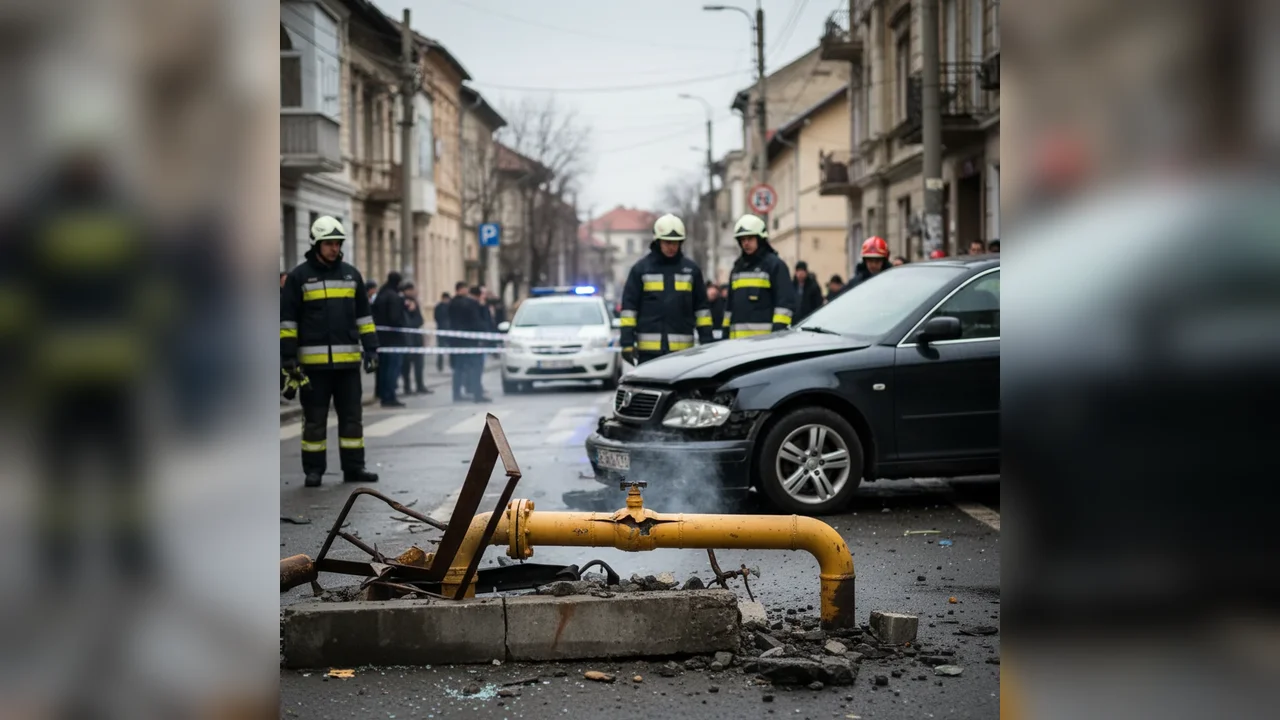 Accident rutier la Târgu Mureș pe strada Justiției provoacă avarie la branșamentul de gaz